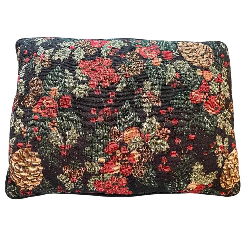 Vintage Christmas Tapestry Black Red Pillow